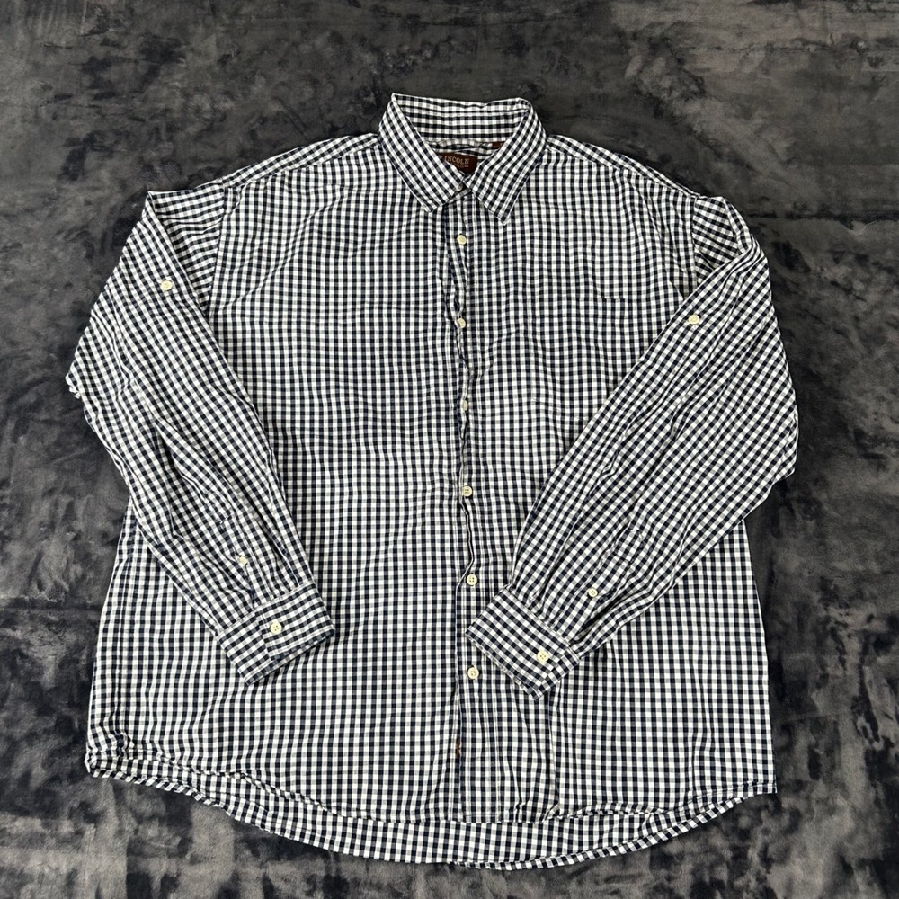 Lincoln Outfitters Button Down Shirt Mens 2X Blue Gingham  Cotton Long Sleeve‎